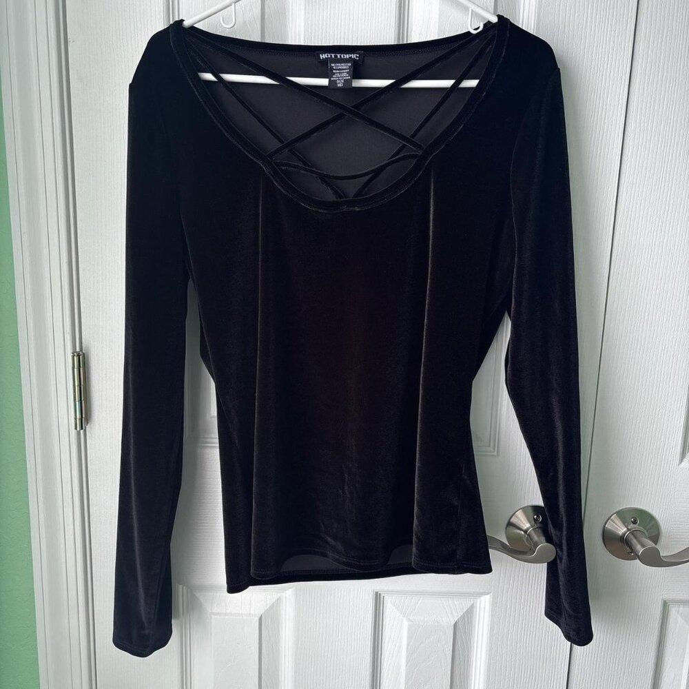 Hot Topic Velvet Pentagram Shirt Womens M Gothic Punk Stretchy Vampire